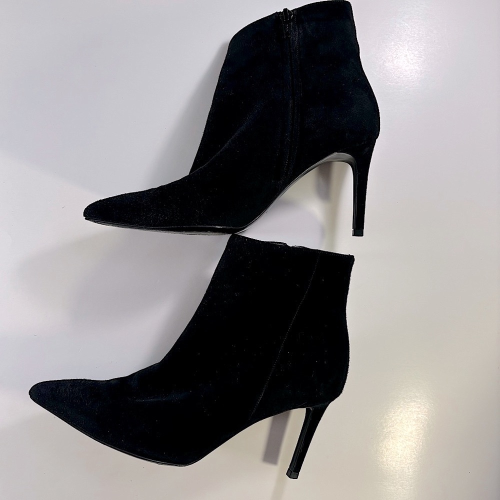 Saint Laurent Paris Black Suede Heeled Booties Size 38.5